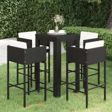 Amy Small Poly Rattan Bar Table With 4 Avyanna Chairs In Black - UK