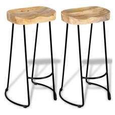 Analy Outdoor Natural Wooden Bar Stools In A Pair - UK