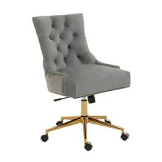 Anatolia Velvet Home And Office Chair With Gold Base In Grey - UK