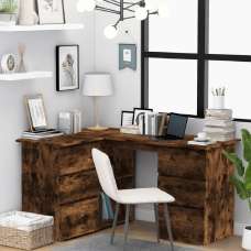 Andover Wooden Corner Laptop Desk With 4 Drawers In Smoked Oak - UK