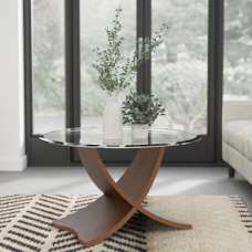 Anfossi Round Clear Glass Coffee Table With Walnut Legs - UK