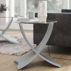 Anfossi Round Clear Glass Lamp Table With Grey Legs - UK