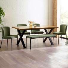 Angers Oak Wooden Dining Table With 4 Luling Green Chairs and 1 Bench - UK