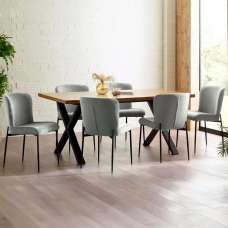 Angers Oak Wooden Dining Table With 6 Luling Grey Chairs - UK