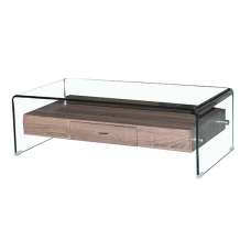 Afya Clear Glass Coffee Table With Wooden Drawer - UK