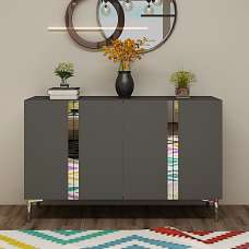 Anka Wooden Sideboard with 4 Doors in Anthracite and Silver - UK