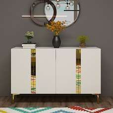 Anka Wooden Sideboard with 4 Doors in White and Gold - UK