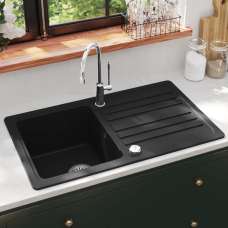 Anna Quartz and Resin 1.0 Bowl Kitchen Sink With Waste Kit 765mm L x 460mm W In Black - UK