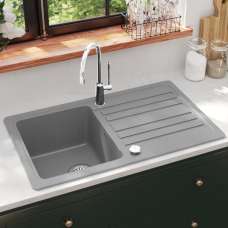 Anna Quartz and Resin 1.0 Bowl Kitchen Sink With Waste Kit 765mm L x 460mm W In Grey - UK