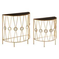 Annie Curved Glass Set Of 2 Console Tables With Gold Frame - UK