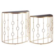Annie Glass Set Of 2 Console Tables With Art Deco Gold Frame - UK