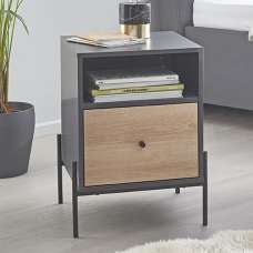 Anniston Wooden Bedside Cabinet With 1 Drawer In Anthracite Oak - UK