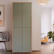 Ansley Wall Wooden Shoe Storage Cabinet with 4 Doors in Artisan Oak and Sage Green - UK