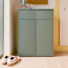 Ansley Wooden Compact Shoe Storage Cabinet with 2 Doors and 1 Drawer in Sage Green - UK