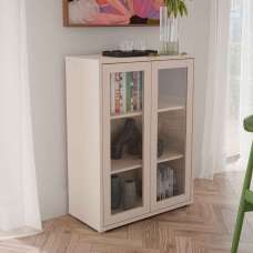 Ansley Wooden Display Cabinet with 2 Glass Doors in Sand - UK