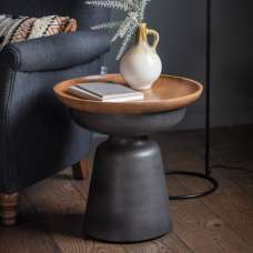 Ansonia Wooden Round Side Table In Grey And Natural - UK