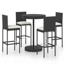 Anya Large Poly Rattan Bar Table With 4 Audriana Chairs In Black - UK