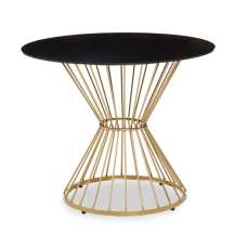 Anza Round Black Glass Dining Table With Gold Metal Base - UK
