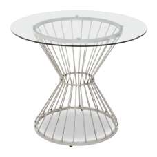 Anza Round Clear Glass Top Dining Table With Silver Metal Base - UK