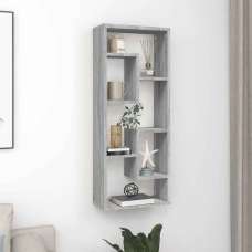 Aponka 36cm Wooden Wall Shelving Unit With 6 Shelves - Grey Sonoma - UK