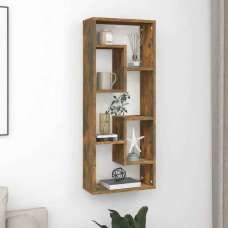 Aponka 36cm Wooden Wall Shelving Unit With 6 Shelves - Smoked Oak - UK