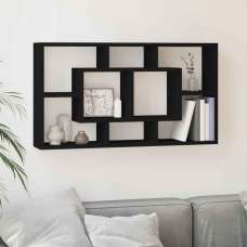 Aponka 80cm Wooden Wall Shelving Unit With 8 Shelves - Black - UK