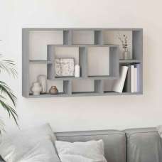 Aponka 80cm Wooden Wall Shelving Unit With 8 Shelves - Grey Sonoma - UK