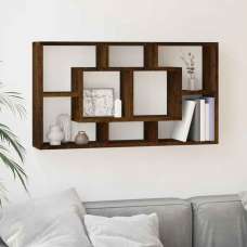 Aponka 80cm Wooden Wall Shelving Unit With 8 Shelves - Smoked Oak - UK