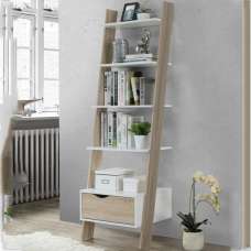 Appleton Wooden Ladder Bookcase In White And Oak Effect - UK