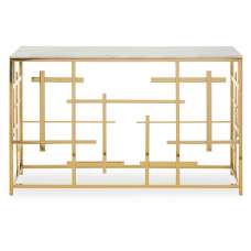 Aralia White Marble Top Console Table With Gold Metal Frame - UK