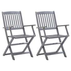 Libni Outdoor Grey Solid Acacia Wooden Dining Chairs In Pair - UK