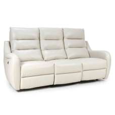Arcata Faux Leather Electric Recliner 3 Seater Sofa In Chalk - UK