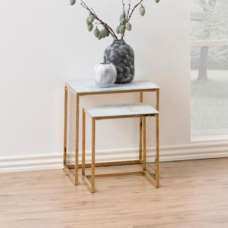 Arcata Glass Nest Of 2 Tables In White Marble Effect - UK