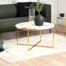 Arcata Glass Round Coffee Table In White Marble Effect - UK