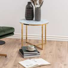 Arcata Glass Round Side Table In White Marble Effect - UK