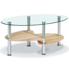 Archet Clear Glass Coffee Table With Natural Shelves - UK