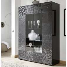 Ardent High Gloss Display Cabinet With 2 Doors In Grey - UK