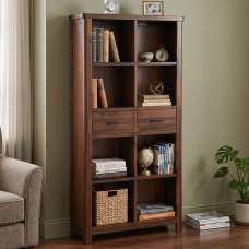 Areli Wooden Bookcase With 2 Drawers In Dark Brown - UK