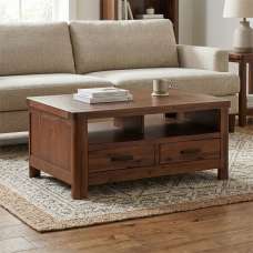 Areli Wooden Coffee Table With 2 Drawers In Dark Brown - UK