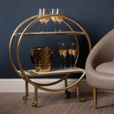 Arenza White Marble Shelves Drinks Trolley With Gold Frame - UK