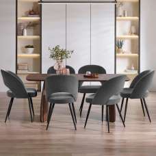 Argyle Walnut Wooden Rectangular Dining Table With Erie 6 Grey Chairs - UK