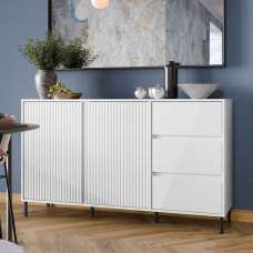 Arkley High Gloss Sideboard With 2 Doors 3 Drawers In Alpine White - UK
