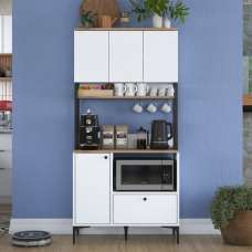 Arlivo Tall Wooden Coffee Station Cabinets with 4 Doors 1 Drawers in White and Walnut - UK