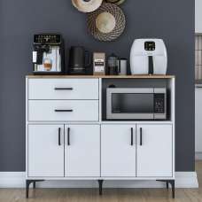 Arlivo Wooden Coffee Station Cabinets with 4 Doors 2 Drawers in White and Walnut - UK