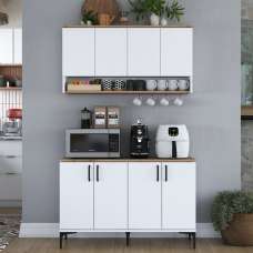 Arlivo Wooden Coffee Station Cabinets with Wall Cabinet in White - UK