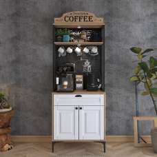 Arlivo Wooden Coffee Station Cabinets with 2 Doors in Walnut and White - UK