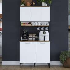 Arlivo Wooden Coffee Station Cabinets with 5 Doors in White and Black - UK