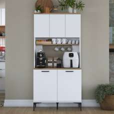 Arlivo Wooden Coffee Station Cabinets with 5 Doors in White and Walnut - UK