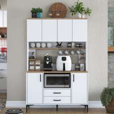 Arlivo Wooden Coffee Station Cabinets with 6 Doors 2 Drawers in White and Walnut - UK