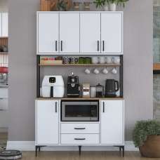 Arlivo Wooden Coffee Station Cabinets with 6 Doors 2 Drawers in White - UK